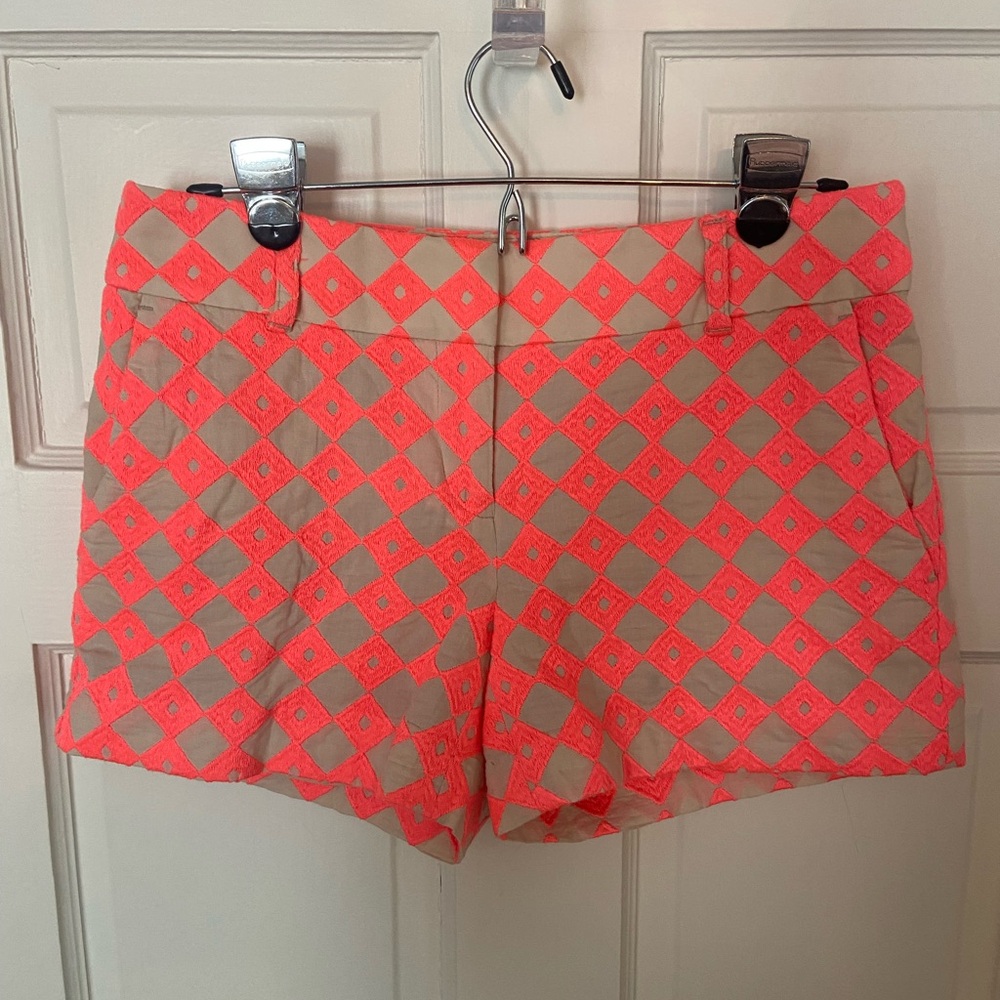 Ann Taylor Loft Shorts Womens Size 0 Neon Pink Embroidered Diamond Khaki
